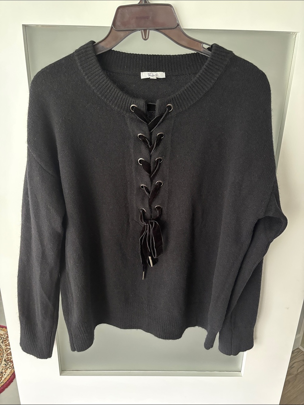 Rails Olivia Black Lace-Up Scoopneck Sweater
